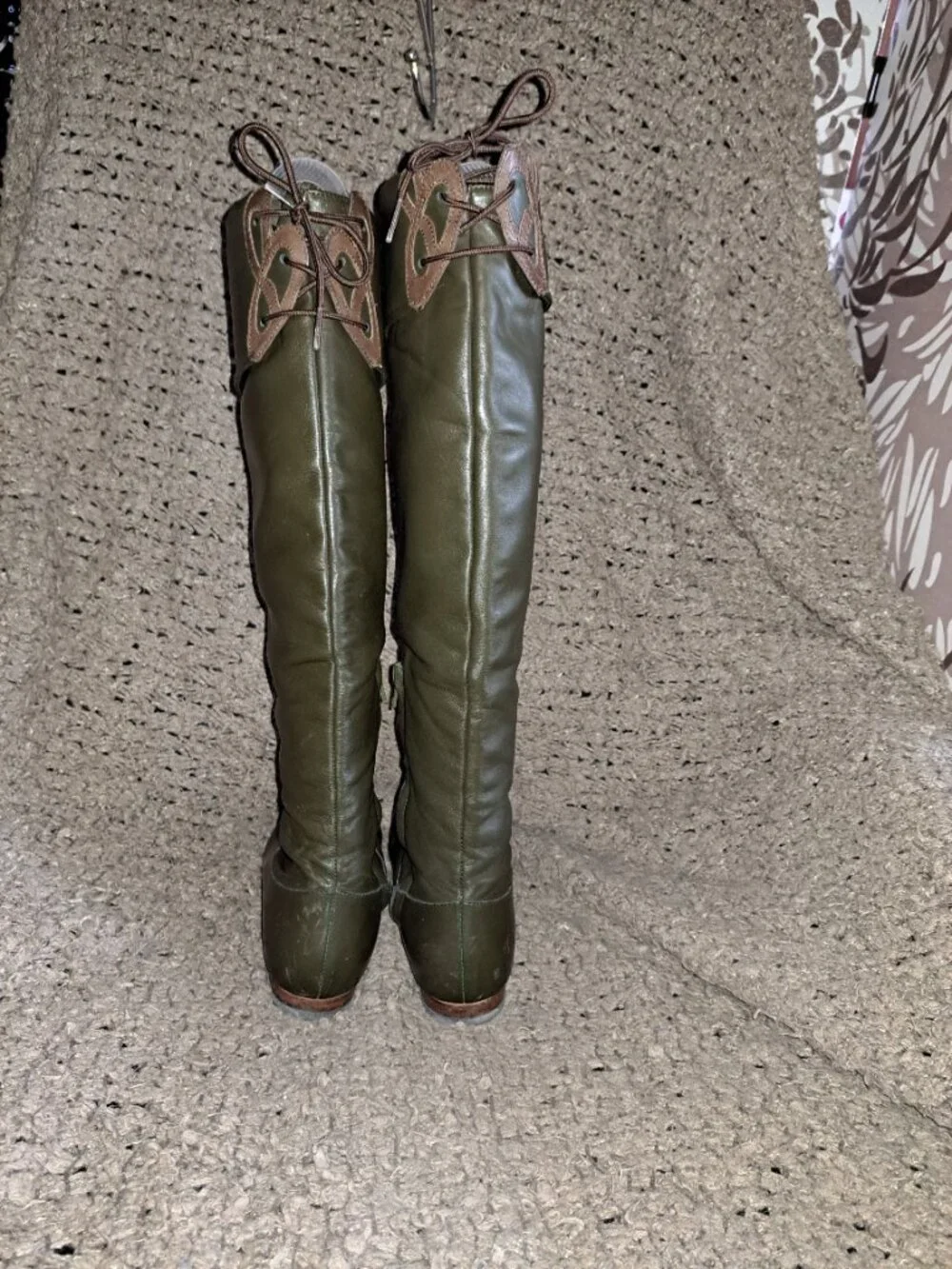 JOHN FLUEVOG-Over Knee-DK Green/Brown Leather-Zip-Pirate Style-Sz 6.5-Excellent